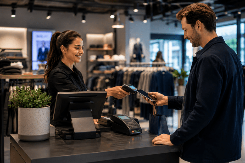 Une transaction conviviale dans un magasin moderne