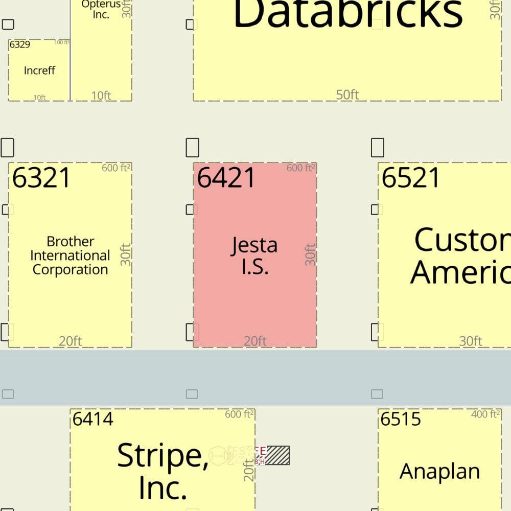 Close-up of the expo map showing Jesta I.S. at booth 6421